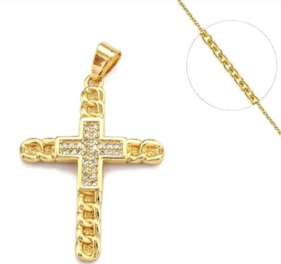 Collier Croix Femme Plaqué Or – Zirconium & Chaîne Réglable – Image 2