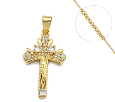 Collier Croix Femme Plaqué Or – Zirconium & Chaîne Réglable